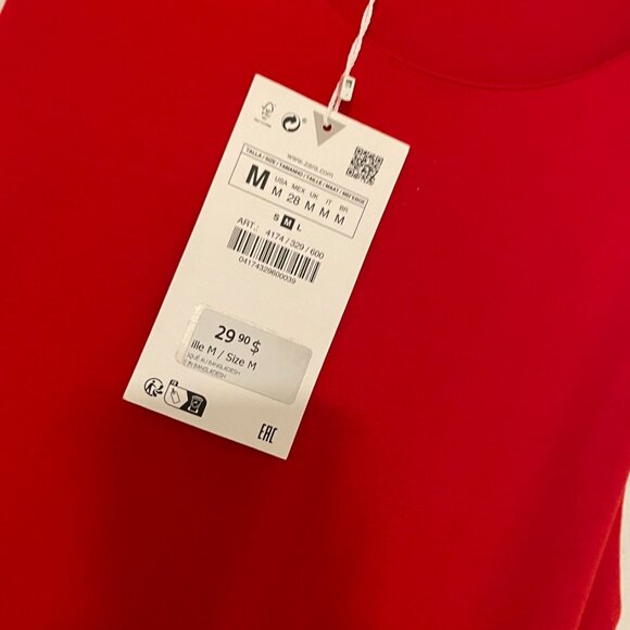 Zara Red Sleeveless Crew Neck Stretch Cami Camisole Tank Bodycon Mini Dress Sz M - Picture 4 of 6